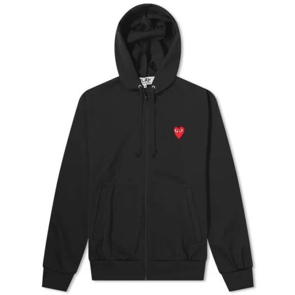 COMME DES GARCONS CDG PLAY BLACK FULL ZIP HOODIE WITH RED HEART SIZE SMALL - Picture 6 of 14